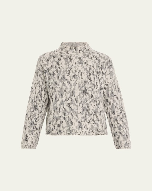 Abstract Jacquard Mock-Neck Sweater